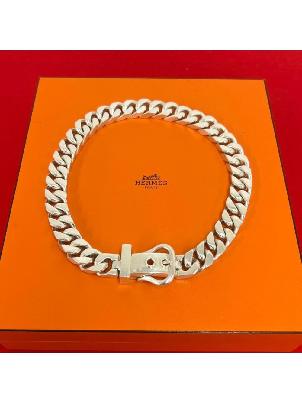 Hermes Boucles Sellier GM Necklace 925 Sterling Silver